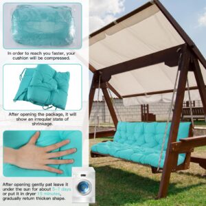 Barydat 2 Pcs 59 x 19.6 Inch Waterproof Bench Cushions for Outdoor Furniture Thicken Patio Swing Cushions 2/3 Seater Couch Cushion Backrest Replacement with Ties for Garden Porch Lounger, Turquoise