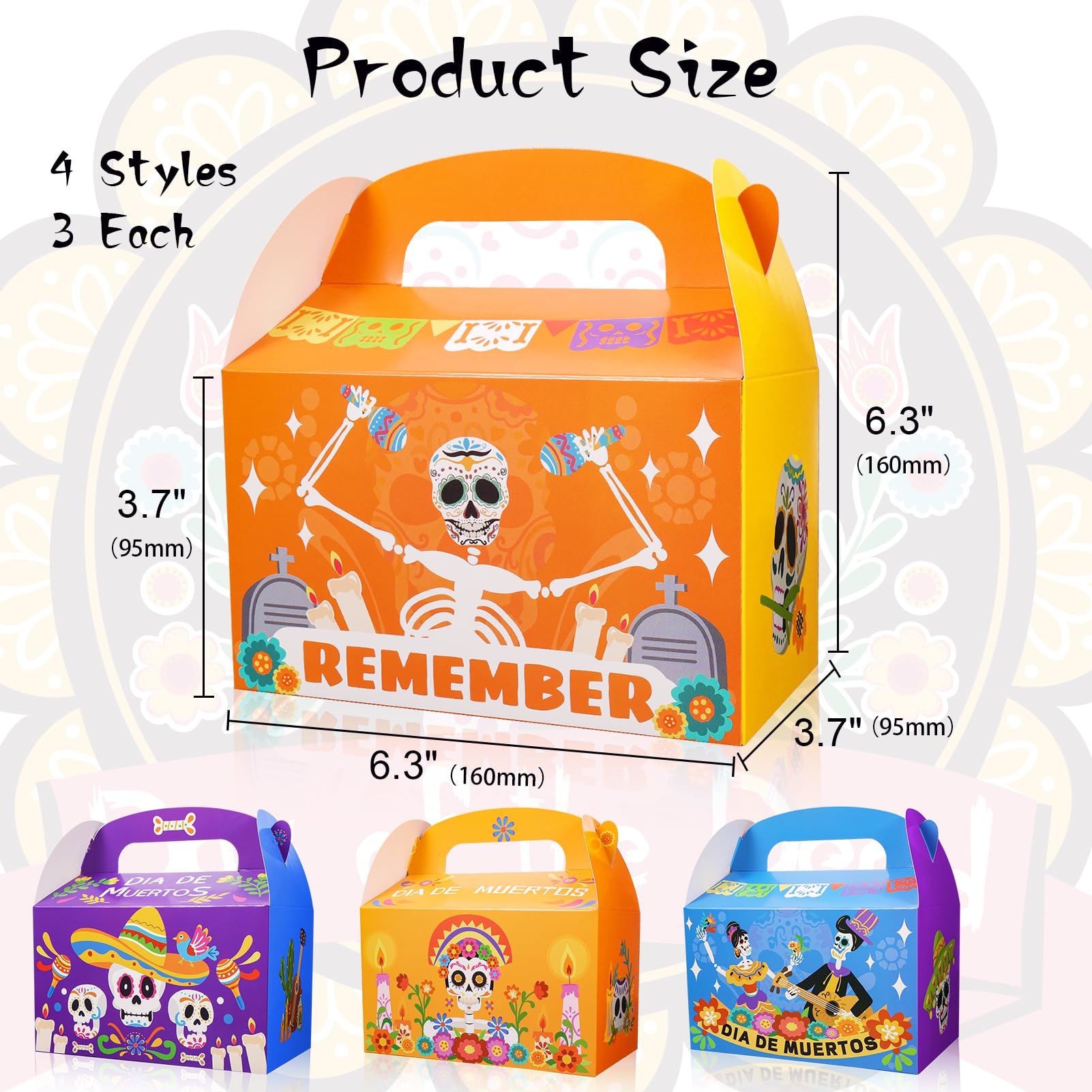 HOWAF 12pcs Dia De Los Muertos Party Treat Boxes, Day of the Dead Gift Boxes, Sugar Skull Candy Boxes Goodie Boxes for Dia De Los Muertos Halloween Party Supplies, Day of the Dead Party Gift Favors