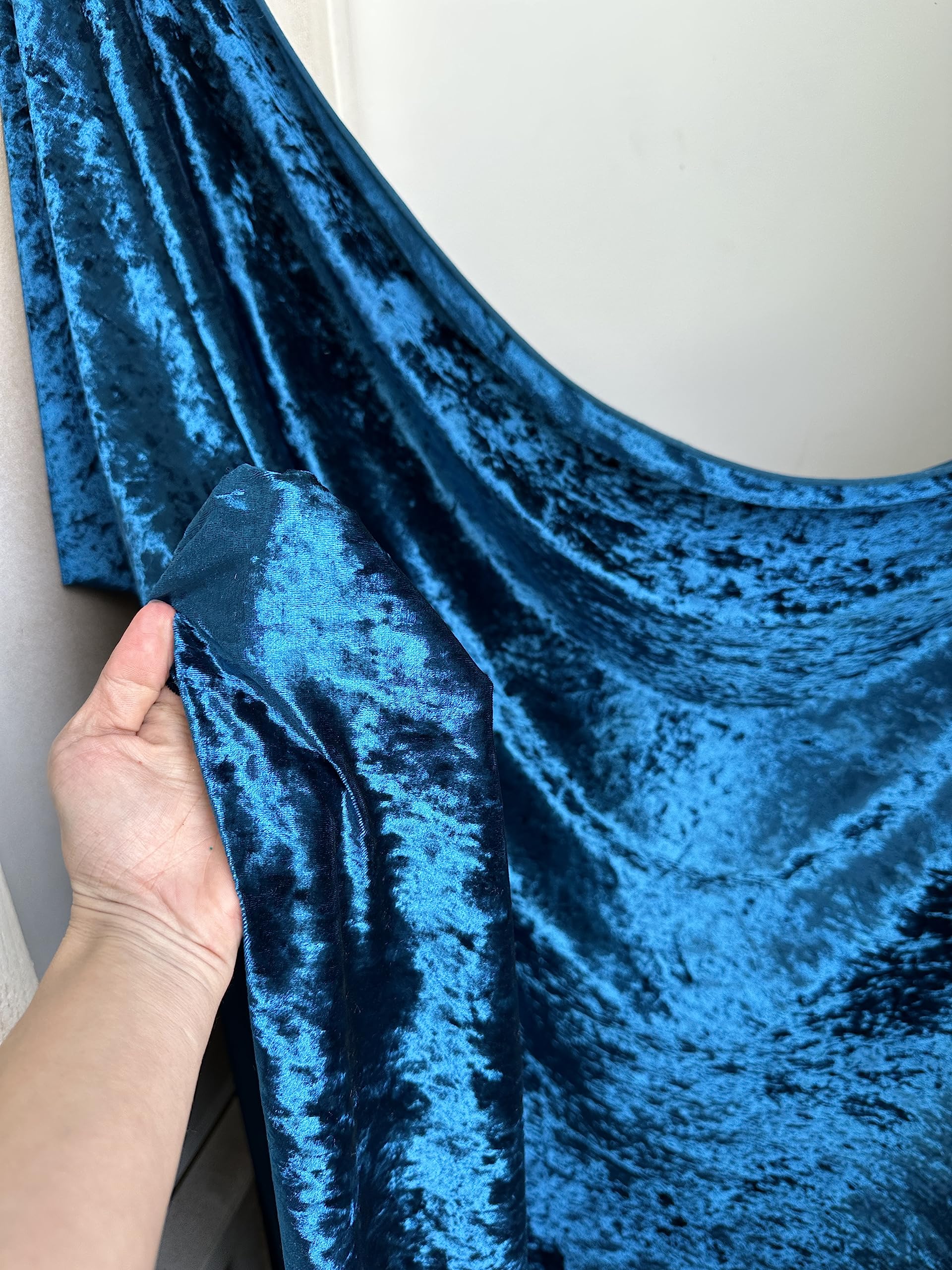 Premium Stretch Crushed Velvet Fabric by The Yard - Soft and Luxurious Fabric - Versatile and Stretchy - Ideal for Clothing Home Decor and Crafts (58 inches Width) - 1 Yard (Teal Blue)