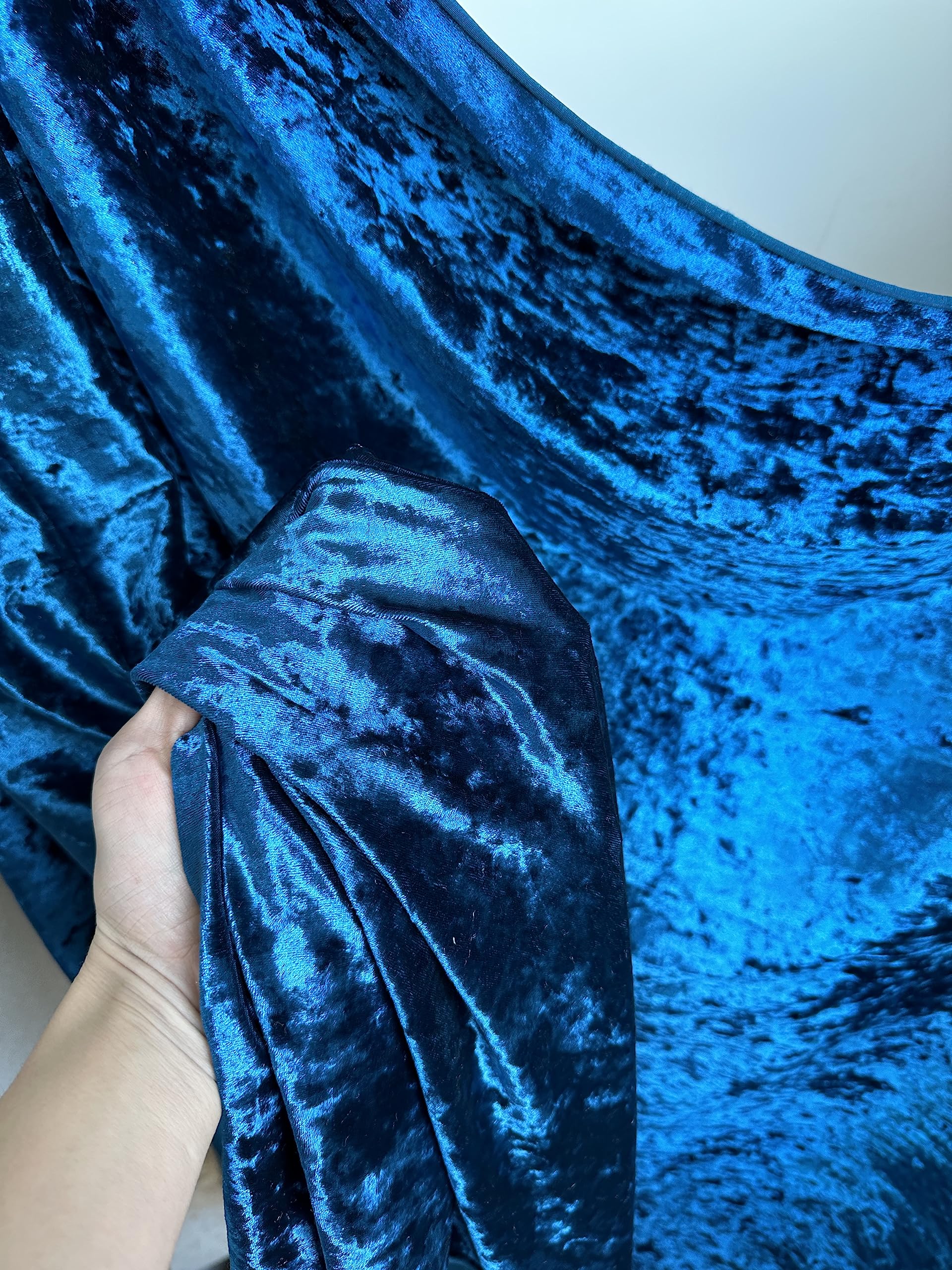 Premium Stretch Crushed Velvet Fabric by The Yard - Soft and Luxurious Fabric - Versatile and Stretchy - Ideal for Clothing Home Decor and Crafts (58 inches Width) - 1 Yard (Teal Blue)