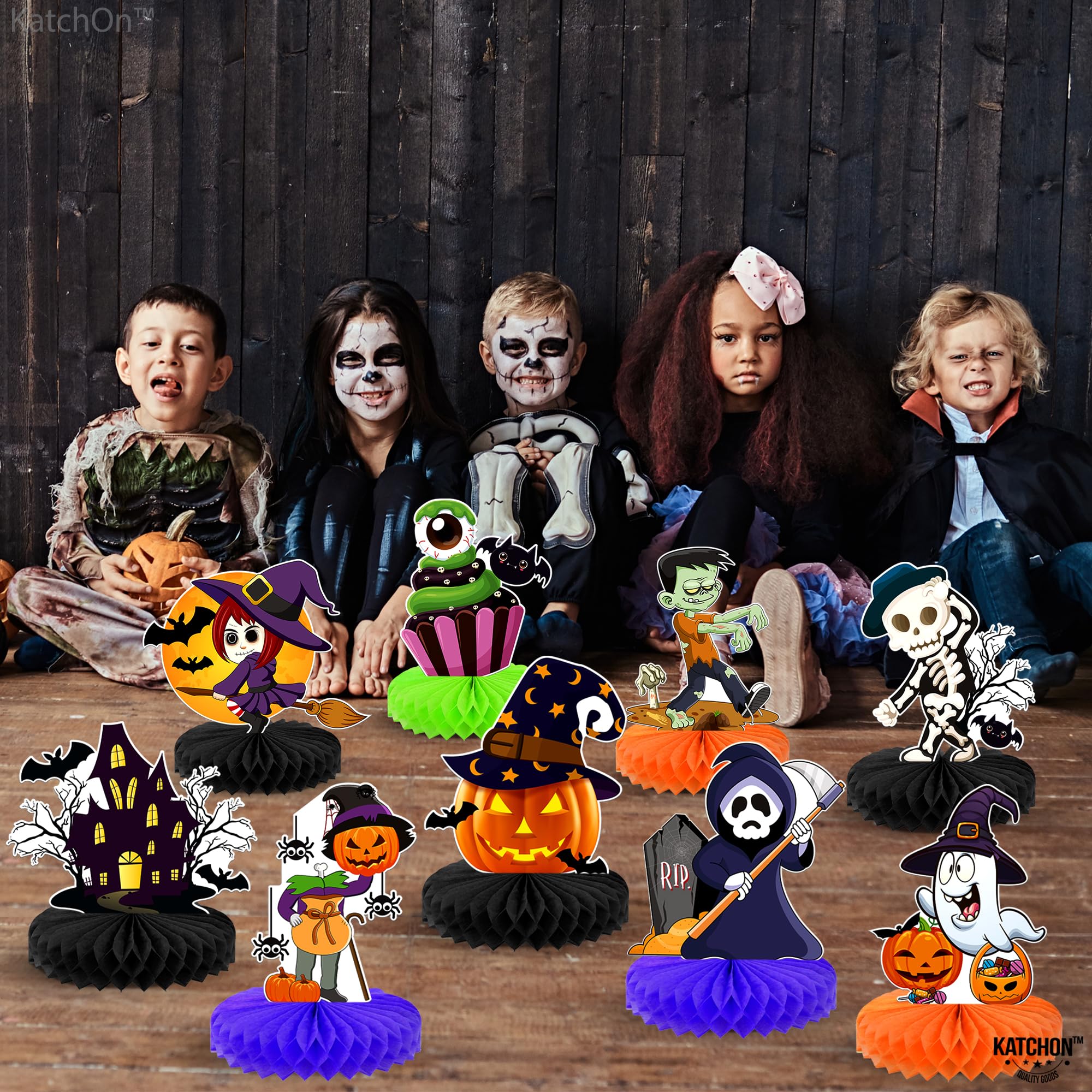 KatchOn, Halloween Centerpieces for Tables - Pack of 9 | Halloween Birthday Party Decorations for Kids | Halloween Party Table Centerpieces Honeycomb for Halloween Party Decorations