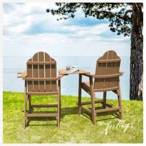 LUE BONA Tall Adirondack Chairs Set of 2, Recycled Poly Adirondack Chair Bar stools with Cup Holder, 25.6", 300Lbs, Eco-Friendly, Weather Resistant Lifeguard Chair for Balcony,Deck