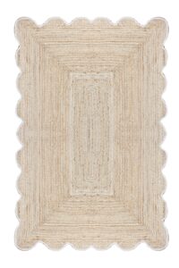 casavani scalloped collection rectangular area rug - 4' x 8', beige scallop geometric jute rug ideal for high traffic areas in dining room, living room, bedroom