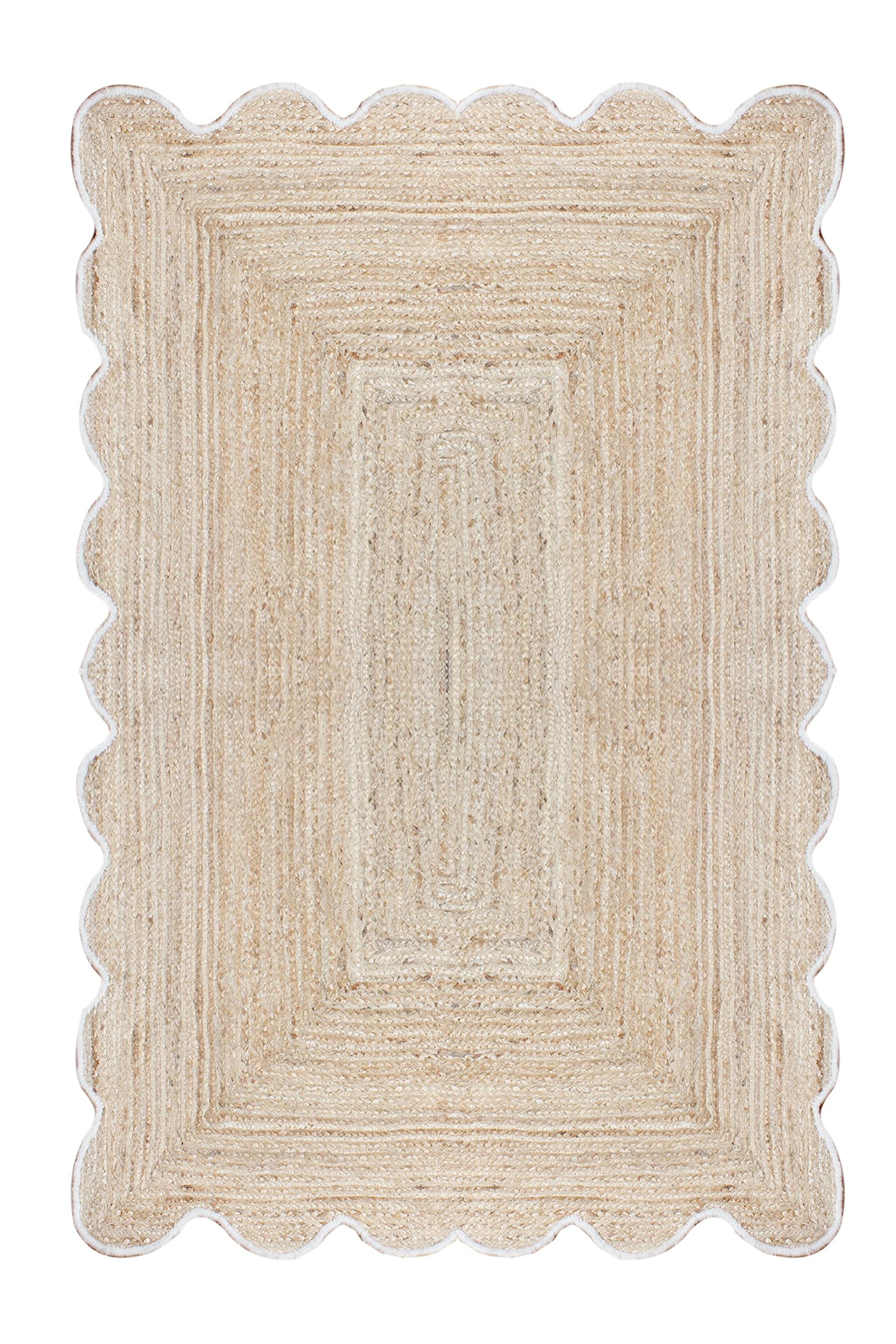 CASAVANI Scalloped Collection Rectangular Area Rug - 4' x 8', Beige Scallop Geometric Jute Rug Ideal for High Traffic Areas in Dining Room, Living Room, Bedroom