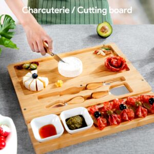 Charcuterie Boards, Thereye Cheese Board with Knife Set, Bamboo Charcuterie Board Set, Gifts for Women, Wedding Gifts, House Warming Gifts, Bridal Shower Gift