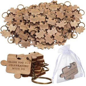 huquary wedding favors bulk for guest wood puzzle keychain thank you for celebrating with us keyring gifts with organza bags for bridal shower engagement bachelorette party supply (200)