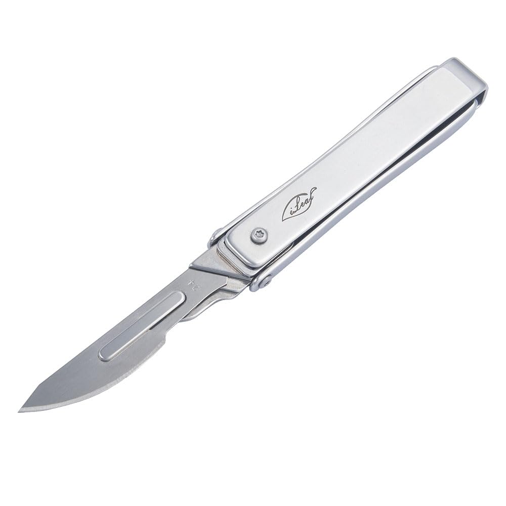 ILEAF Stainless Steel Pocket Folding Utility Knife with 10 Replaceable Blades, Ultra Compact and Lightweight (Stainless Steel)