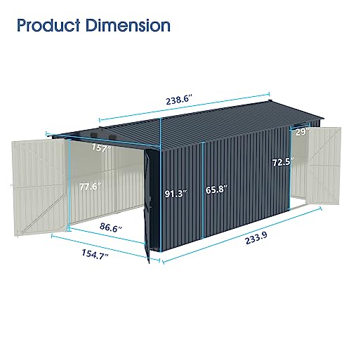 GLANZEND Outdoor Storage Shed 20x13FT, Metal Shed Backyard Utility Large Storage Shed with 2 Doors and 4 Vents, Metal Car Canopy Shelter for Car, Truck,Bike, Garbage Can, Tool, Lawnmower