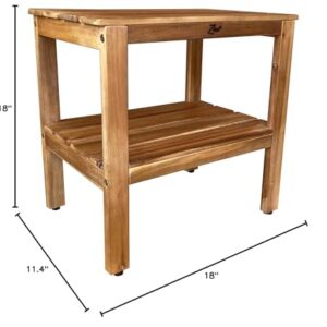 Zen 18" Acacia Shower Bench, Shower Stool, Shower Footrest, Shower Bench with Shelf, Shower Seats and Benches, Shower Stool Wood, Wooden Shower Bench, Shower Chair Wood, Wood Shower Seat