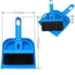 Small Broom and Dustpan Set Portable Plastic Brush Set Broom with Handle, Nesting Tiny Cleaning Broom, Mini Hand Broom and Dustpan Set for Table, Desk, Keyboard, Cars and Pet Nest(Blue)