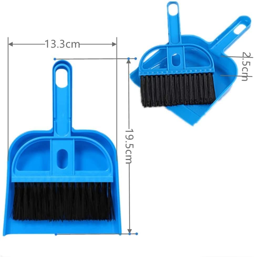 Small Broom and Dustpan Set Portable Plastic Brush Set Broom with Handle, Nesting Tiny Cleaning Broom, Mini Hand Broom and Dustpan Set for Table, Desk, Keyboard, Cars and Pet Nest(Blue)