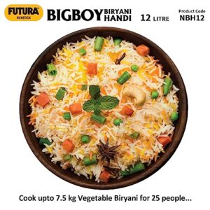 Hawkins Futura 12 Litre BigBoy Biryani Handi, Non Stick Pot with Glass Lid, Sauce Pan for Cooking and Serving Biriyani, Black (NBH12)