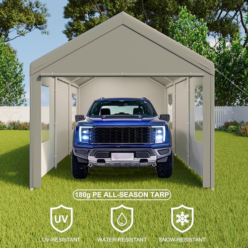 CAPEWORTH Carport,12x20 Heavy Duty Carports,Canopy,Garage,Metal Shed,with 4 Roll-up Ventilated Windows,Outdoor,Storage,Car,Boat,12x20 Gray