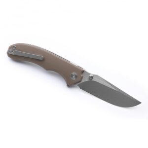 Miguron Knives M Centurion Flipper Folding Knife,3.5" 14C28N Stonewash Blade Tan G10 Handle With Titanium Pocket Clip,Camping Hiking Pocket Knife MGR-812TN