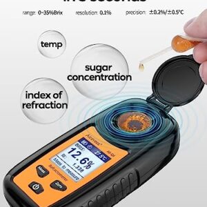 Aicevoos Digital Sugar Brix Refractometer brix Meter Automatic Temperature Compensation Range 0-35%，±0.2% Precision, Perfect for Fruits, Juices, Vegetables, Drinks and Coffee