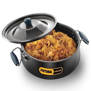 hawkins futura 12 litre bigboy biryani handi, non stick pot with glass lid, sauce pan for cooking and serving biriyani, black (nbh12)