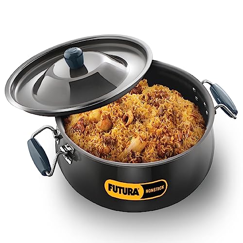 Hawkins Futura 12 Litre BigBoy Biryani Handi, Non Stick Pot with Glass Lid, Sauce Pan for Cooking and Serving Biriyani, Black (NBH12)