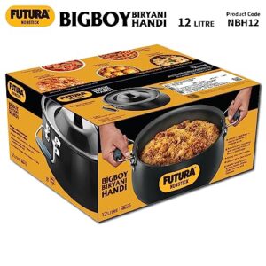 Hawkins Futura 12 Litre BigBoy Biryani Handi, Non Stick Pot with Glass Lid, Sauce Pan for Cooking and Serving Biriyani, Black (NBH12)