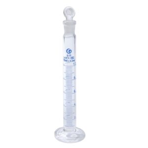 patikil 10ml 3.3 borosilicate glass graduated cylinder with stopper, high transparency hex base blue graduations measuring cylinder for lab home use, clear