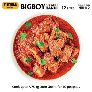 Hawkins Futura 12 Litre BigBoy Biryani Handi, Non Stick Pot with Glass Lid, Sauce Pan for Cooking and Serving Biriyani, Black (NBH12)