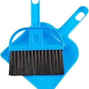 Small Broom and Dustpan Set Portable Plastic Brush Set Broom with Handle, Nesting Tiny Cleaning Broom, Mini Hand Broom and Dustpan Set for Table, Desk, Keyboard, Cars and Pet Nest(Blue)