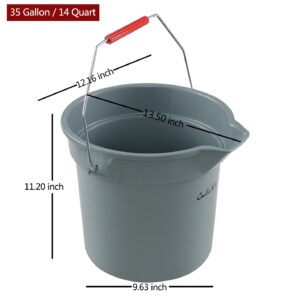 Jekiyo 4 Pack 14 Quart Commercial Cleaning Bucket with Handle, Gray, Plastic Round Utility Pail