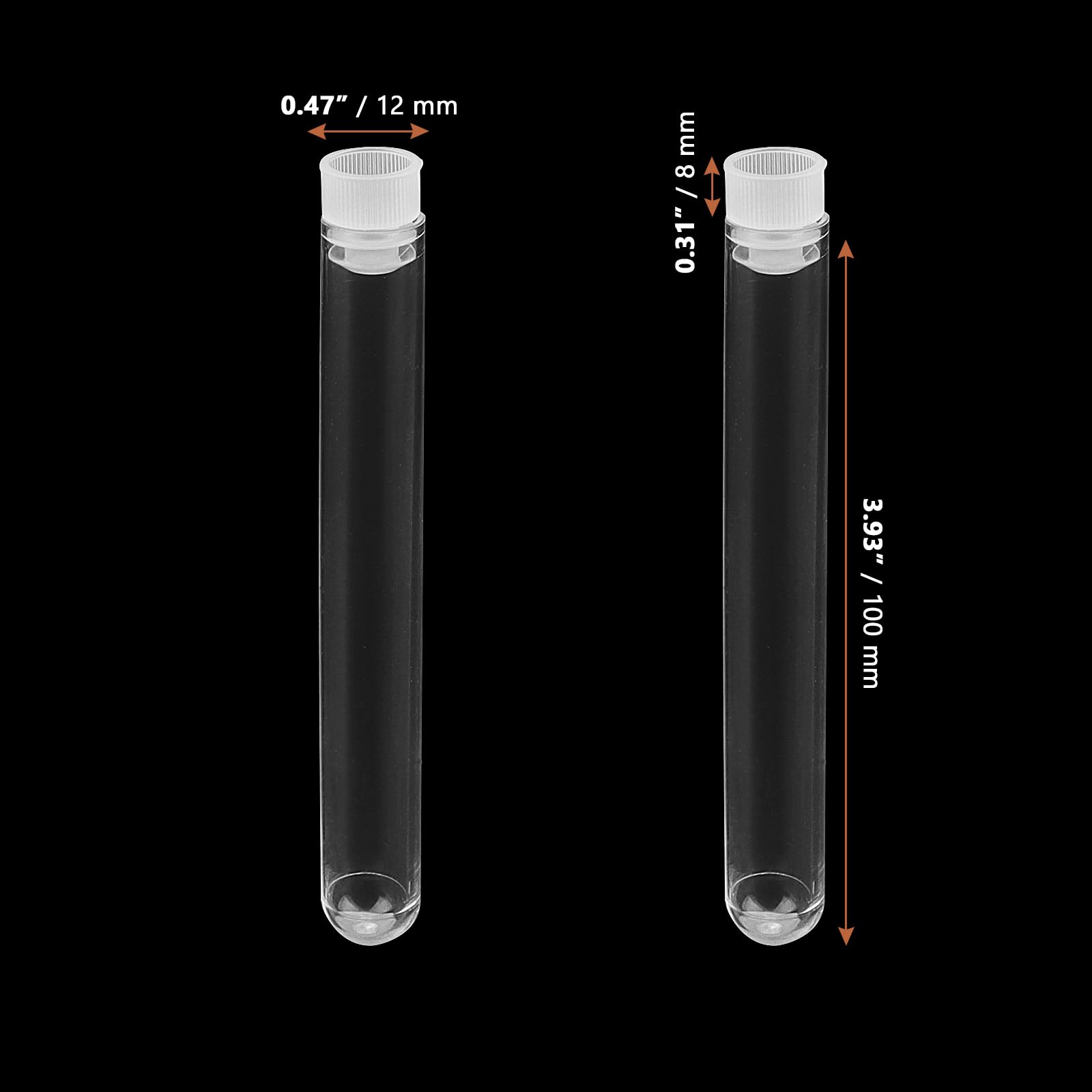 LEXININ 200 PCS 8ml Small Clear Plastic Test Tubes, 12 x 100mm Mini Plastic Test Tubes with Lids for Experimental Samples