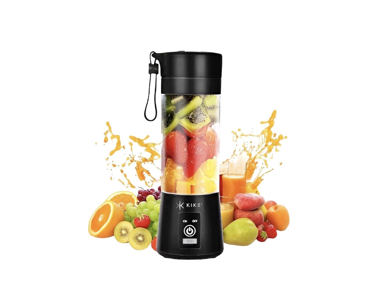 KIKE Portable Blender, Personal Blender for Shakes and Smoothies with 6 Blades and 16oz, USB Rechargeable, Travel Cup and Lid, Juices, Baby Food, Heavy Duty and Food Processor (BLACK)