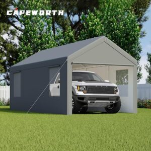 CAPEWORTH Carport,12x20 Heavy Duty Carports,Canopy,Garage,Metal Shed,with 4 Roll-up Ventilated Windows,Outdoor,Storage,Car,Boat,12x20 Gray