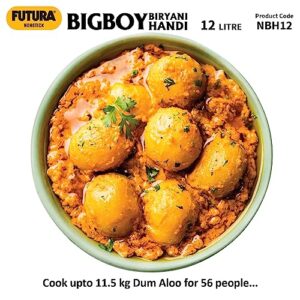 Hawkins Futura 12 Litre BigBoy Biryani Handi, Non Stick Pot with Glass Lid, Sauce Pan for Cooking and Serving Biriyani, Black (NBH12)