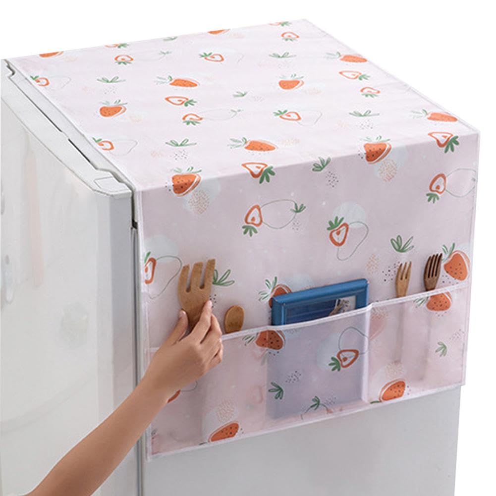 SHOUD Dust-Proof Refrigerator Cover Cotton Washing Machine Top Protector with Side Storage Bags,Fridge Dust Cover,Washing Machine Top Cover Front Load,Universal Cover Cloth for Home and Kitchen