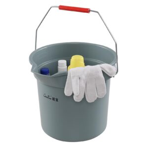 Jekiyo 4 Pack 14 Quart Commercial Cleaning Bucket with Handle, Gray, Plastic Round Utility Pail