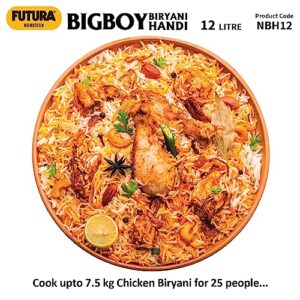 Hawkins Futura 12 Litre BigBoy Biryani Handi, Non Stick Pot with Glass Lid, Sauce Pan for Cooking and Serving Biriyani, Black (NBH12)