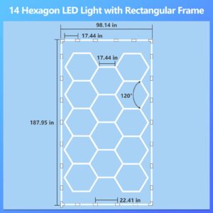 ALLYES Hexagon Ceiling LED Light - Hexagon Garage Light 552W 66240LM High Brightness, 3000K/4500K/6500K Adjustable with WiFi Smart Switch, Aluminum Hex Grids Lights for Car Dealer, Shop, Gym