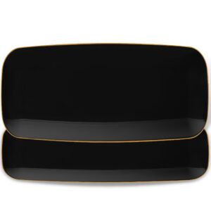 blue sky organic rectangle black with gold rim tray - 10.6" | 2ct reusable & disposable stylish plastic serveware