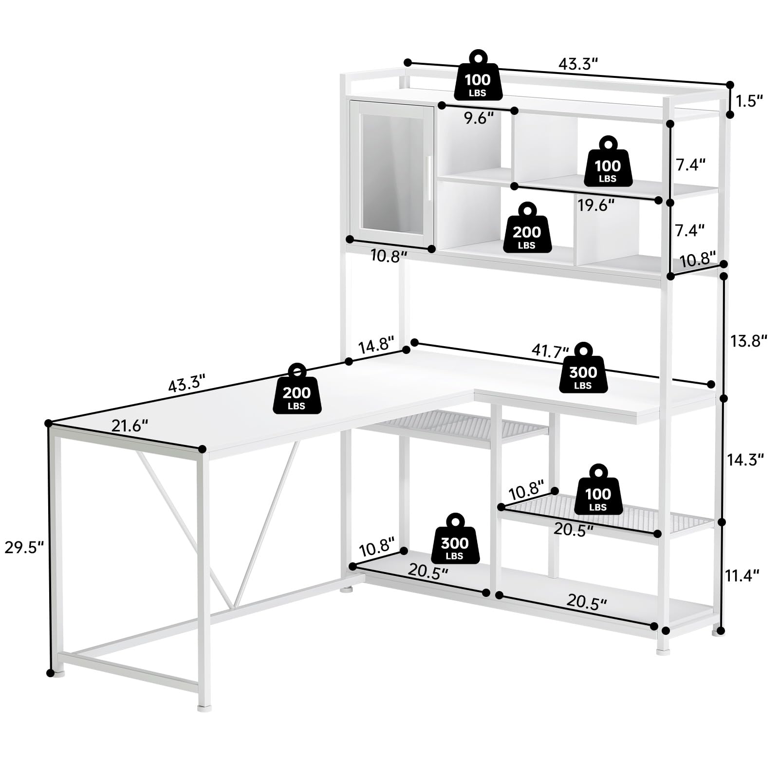 SEDETA L Shaped Computer Desk, 58'' Office Desk with LED Light and Bookshelf, L Shaped Corner Desk with Storage Shelves for Home Office, Gaming Desk, L Desk, White