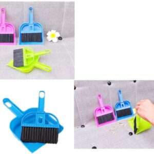 Small Broom and Dustpan Set Portable Plastic Brush Set Broom with Handle, Nesting Tiny Cleaning Broom, Mini Hand Broom and Dustpan Set for Table, Desk, Keyboard, Cars and Pet Nest(Blue)