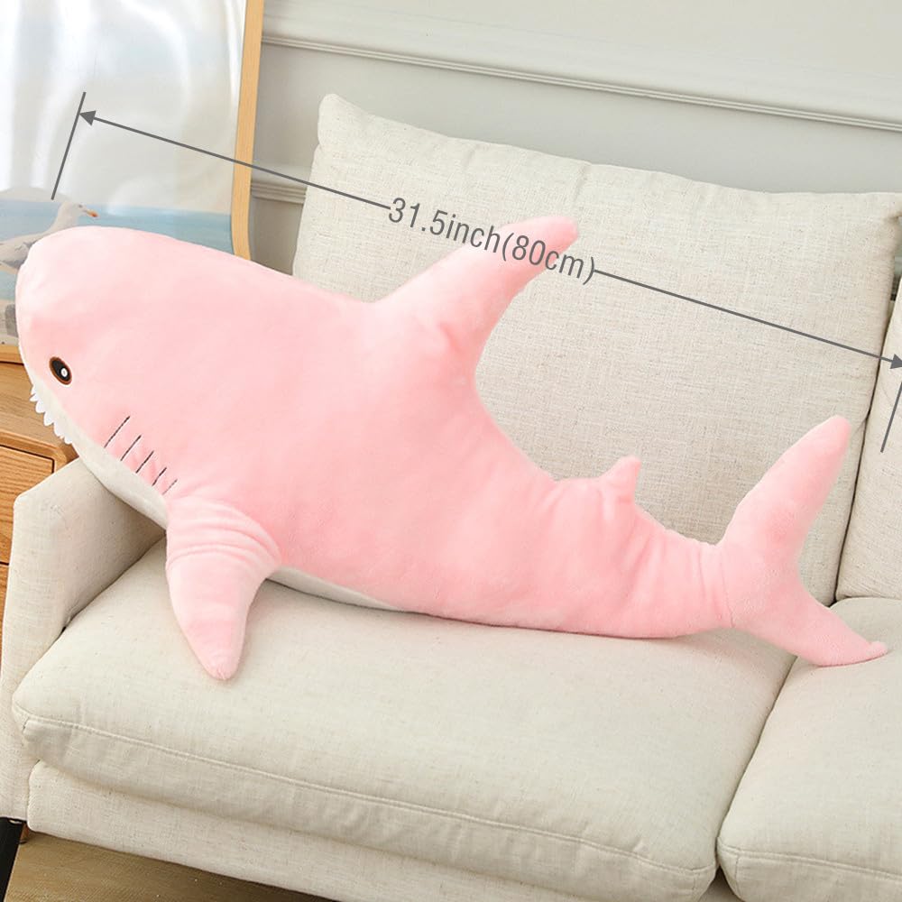 XIYUAN 31.5inch Shark Plush Stuffed Toy Pillow Soft Cute Shark Throw Pillow Cushion Large Shark Plush Stuffed Animal Toy Cushion Pillow Kids and Adult Gift (Pink)