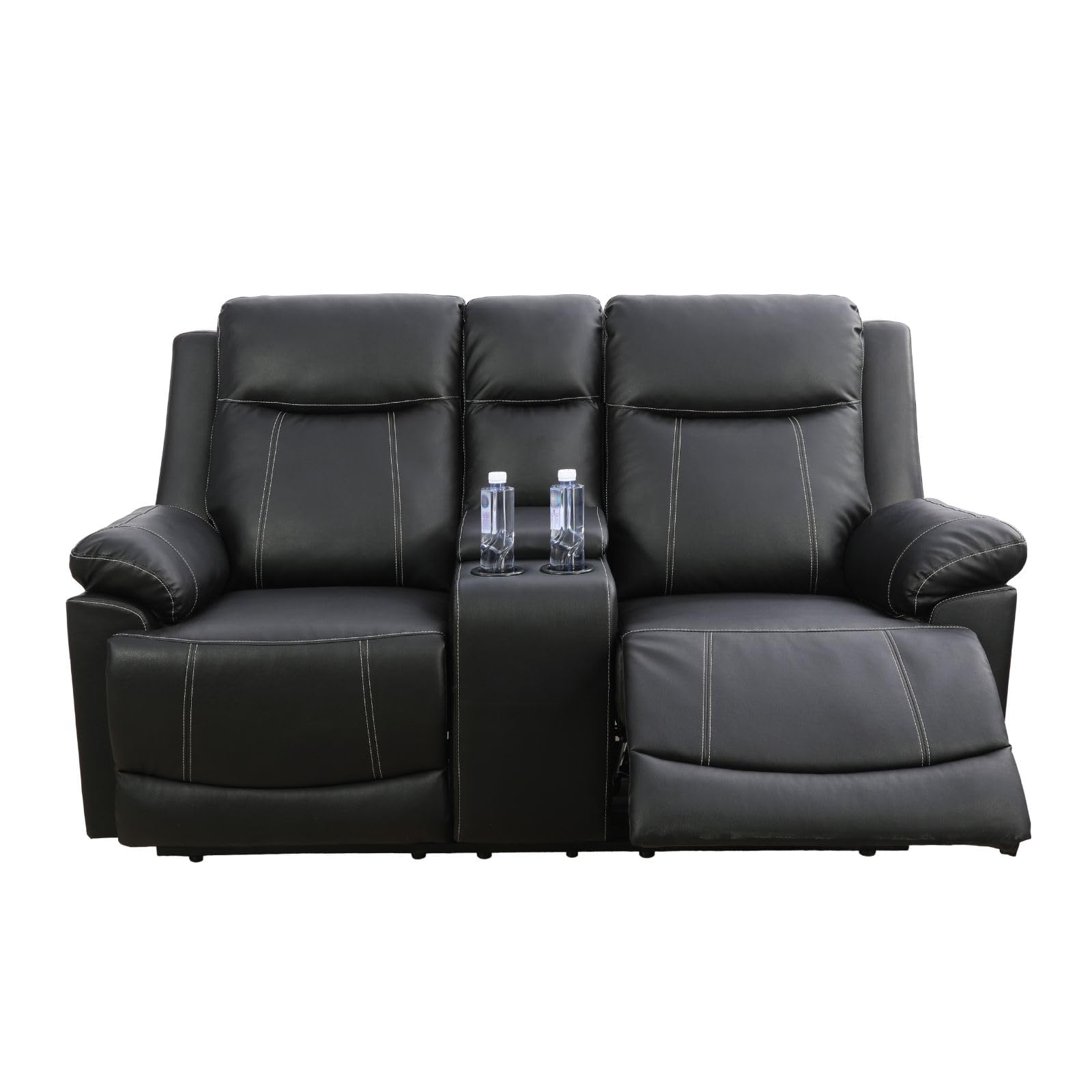 Ocstta Leather Recliner Sofa, Leather Living Room Furniture Set with Storage Console & Cup Holder for Living Room/Office (Recliner Couch for Loveseat) Black