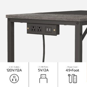 HOOBRO Computer Desk, Home Office Desk with Power Outlet, Modern Study Writing Desk with 3 Hooks for Study Room, Home Office, Sturdy and Stable, Easy to Assemble, Charcoal Gray and Black BC40UDN01