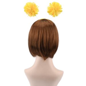 HODRME 2 Pieces Pom Pom Head Bopper-Yarn Spings Pom Headwear Party Headband for Adults and Kids (Yellow)