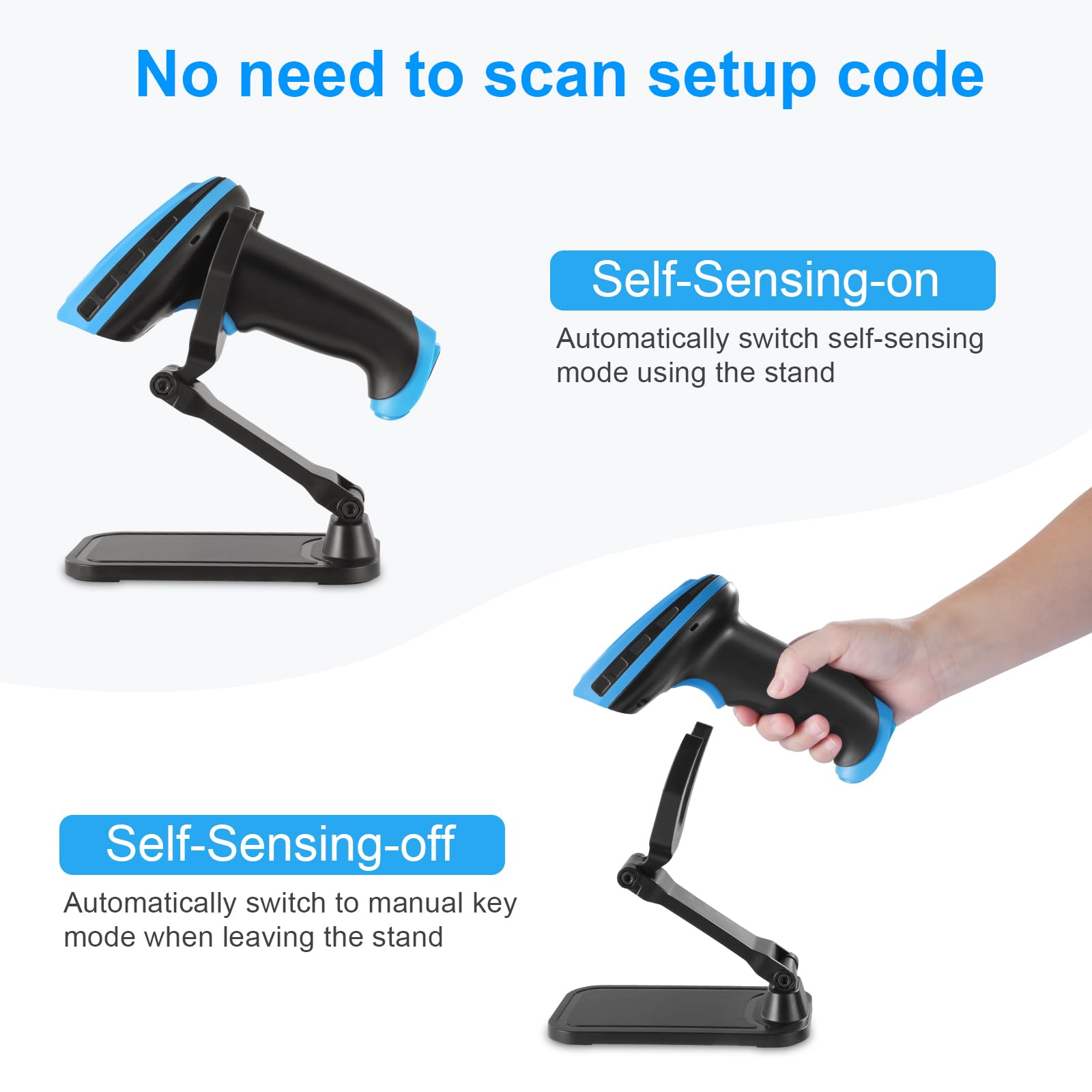 JRHC Barcode Scanner Wireless, Rechargeable 1D Laser Bar Code Scanners, Handheld Barcode Scanner Versatile 2 in 1 2.4Ghz Wireless and USB 2.0 Wired