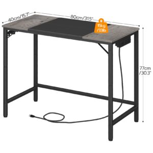 HOOBRO Computer Desk, Home Office Desk with Power Outlet, Modern Study Writing Desk with 3 Hooks for Study Room, Home Office, Sturdy and Stable, Easy to Assemble, Charcoal Gray and Black BC40UDN01