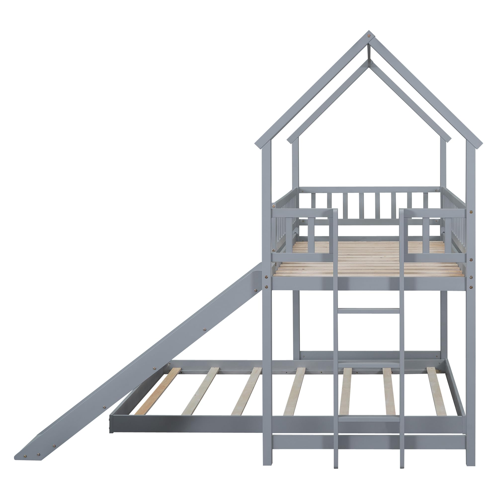 Merax Twin Over Full House Bunk Bed with Slide and Built-in Ladder