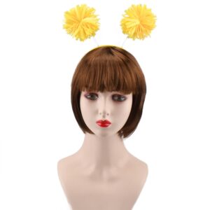 HODRME 2 Pieces Pom Pom Head Bopper-Yarn Spings Pom Headwear Party Headband for Adults and Kids (Yellow)