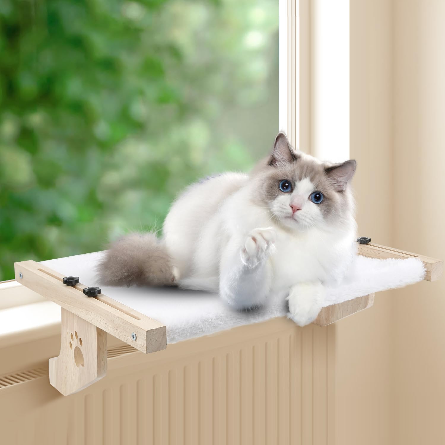 HEMWEE Cat Window Perch, Cat Window Hammock for Indoor Cats, Easy to Adjust & Assemble Large Cat Bed Seat for Windowsill, Bedside,Drawer and Cabinet