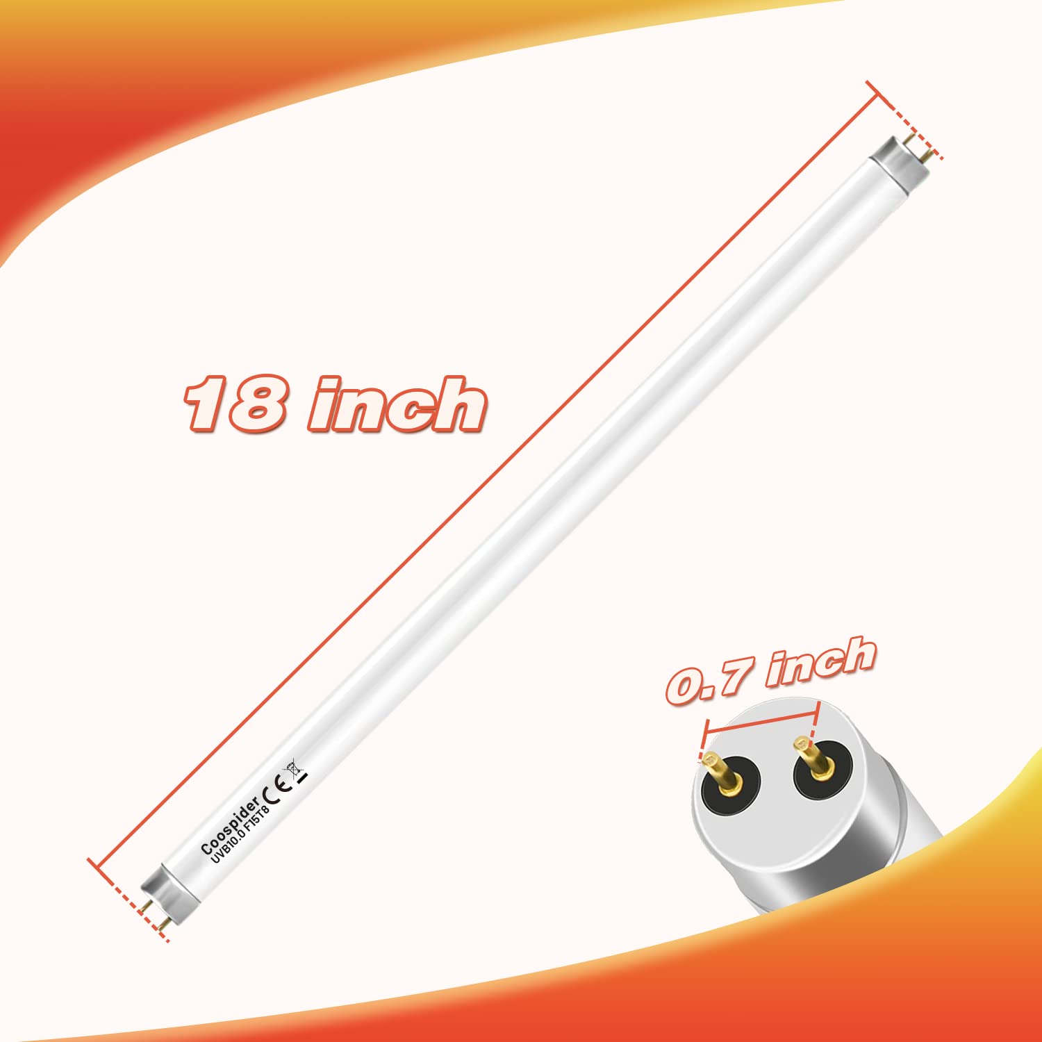 Hypool 2 Pack T8 Strip UVB Reptile Lighting Bulb 18-Inch 15 Watt UVB 10.0 Fluorescent Bulb 10-Percent UVB Desert Pet Habitat Light for Reptiles Amphibian