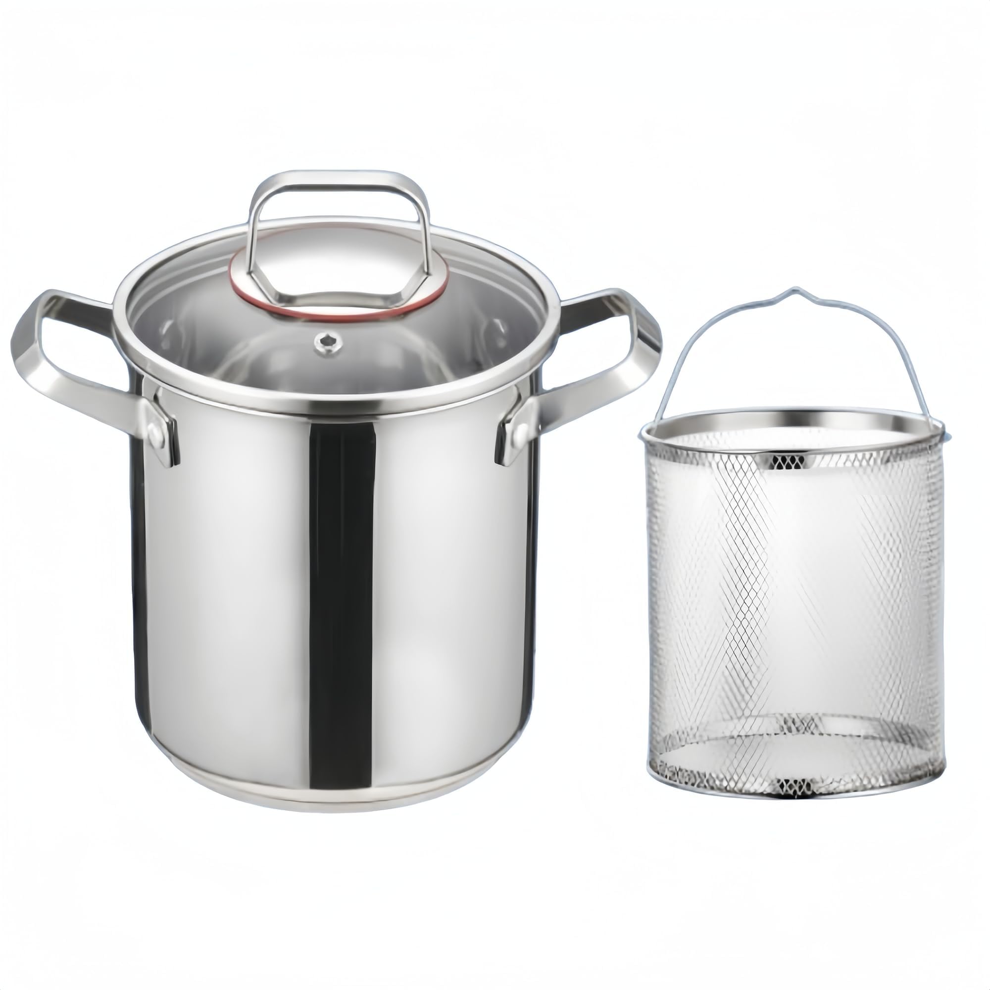 Multi-purpose Pasta and Asparagus Cooker - Stainless Steel Cooking Pot with Strainer and Lid - Durable Kitchen Cookware for Noodles, Spaghetti, Deep Frying - Large Capacity, Dishwasher Safe