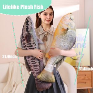 ELAINREN 3D Lifelike Fish Shape Plush Pillow Soft Big Carp Stuffed Toy Cushion, 80cm Giant Simulation Goldfish Plushie Decor Pillow Creative Gifts