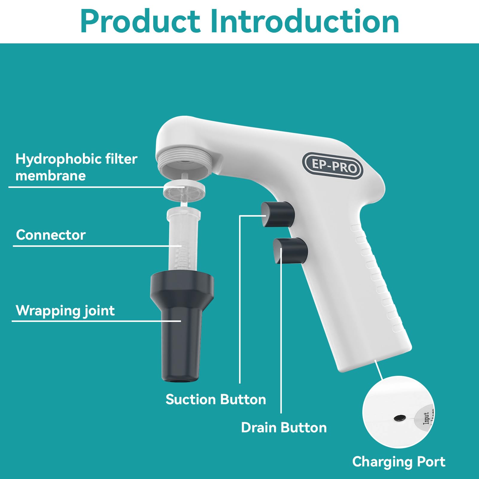 Electric Pipette Controller, Digital Automatic Pipettor 6 Adjustable Speed EP-PRO Pipettor Aid Pump 0.1-100ml, Motorized Pipette Filler for Biology Chemical, 100‑240V(US Plug)